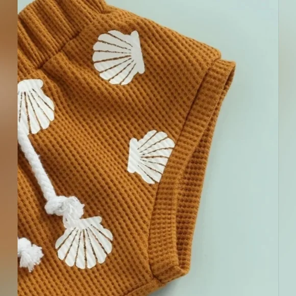 Baby Girl Seashell Bodysuit High Waist Waffle Knit Short 2Pc Kid Summer Set 3-6M - Picture 7 of 7